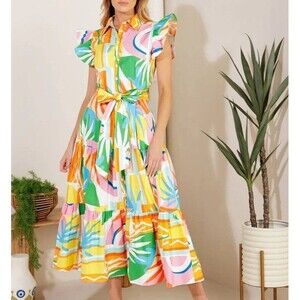 Flying Tomato Dress Womens Size Medium Bright Midi Colorful Summer Spring